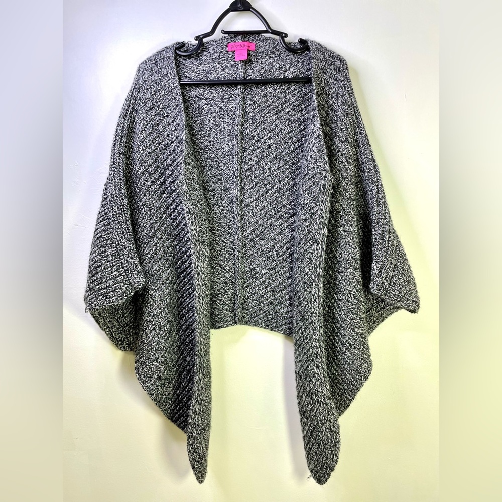 Betsey Johnson XL Poncho Sweater Marled Black White